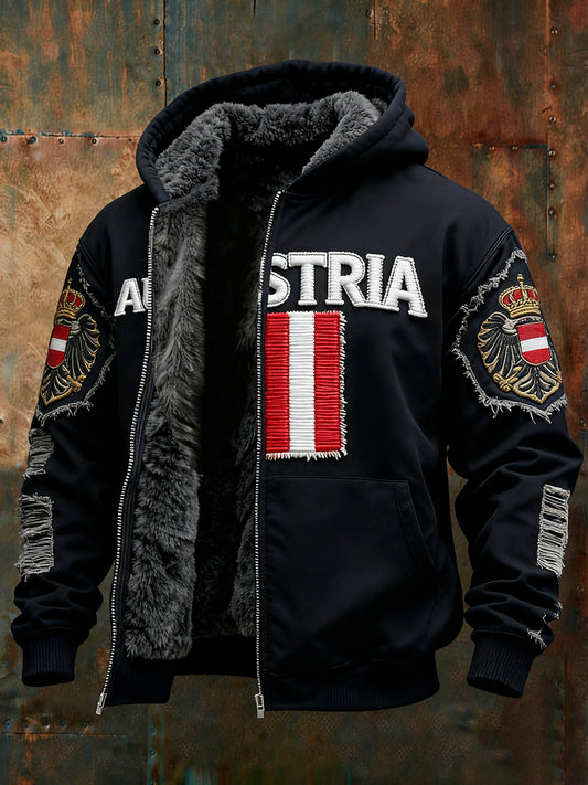 Herren Vintage Österreich ische Flagge Emblem Fleece-Ausgekleidet Kapuzen jacke