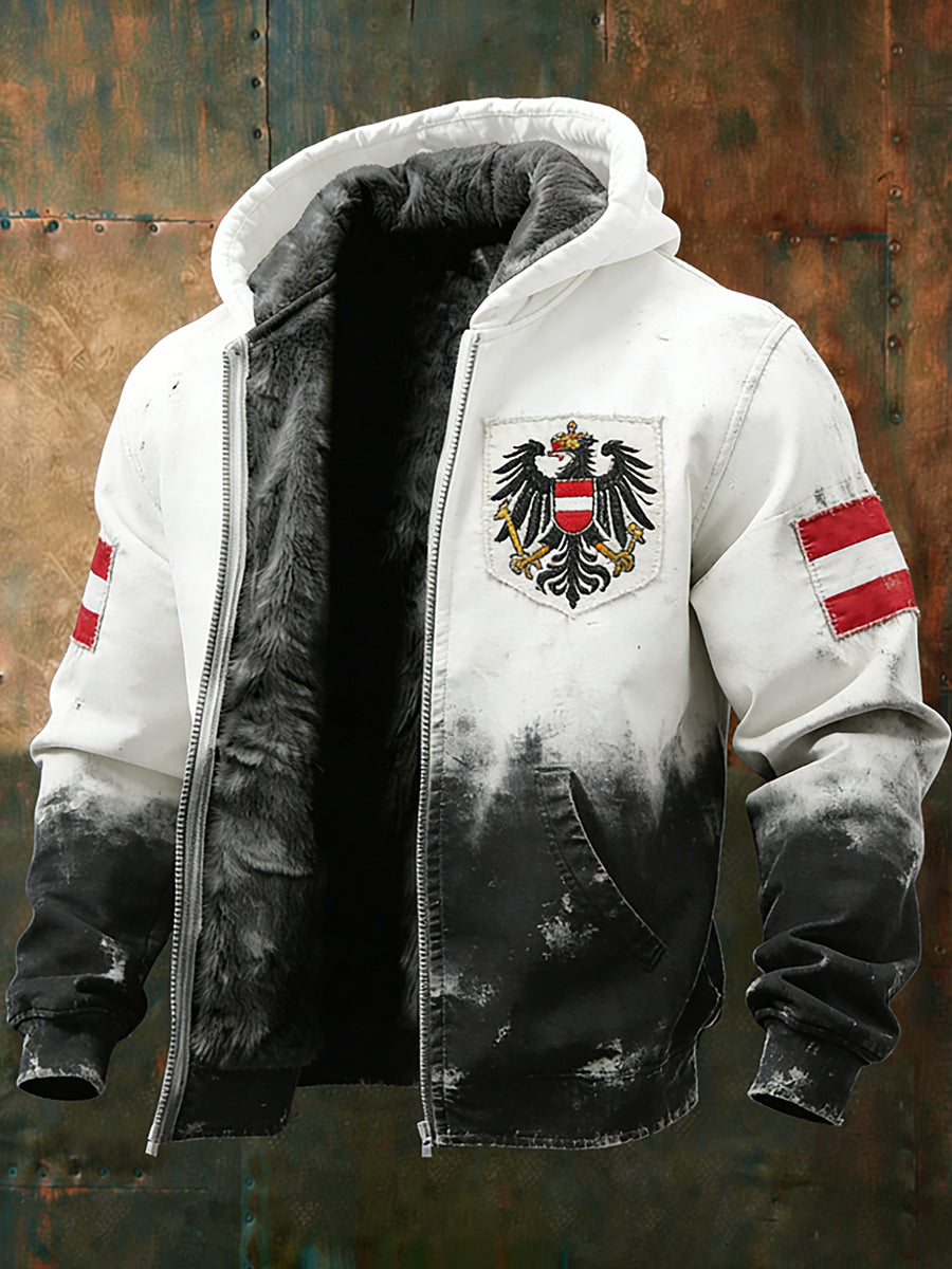 Herren Vintage Österreich ische Flagge Emblem Fleece-Ausgekleidet Kapuzen jacke