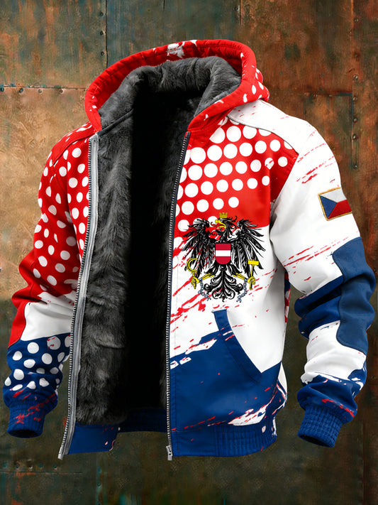 Herren Vintage Österreich ische Flagge Emblem Fleece-Ausgekleidet Kapuzen jacke