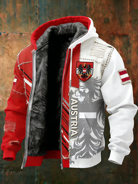 Herren Vintage Österreich ische Flagge Emblem Fleece-Ausgekleidet Kapuzen jacke