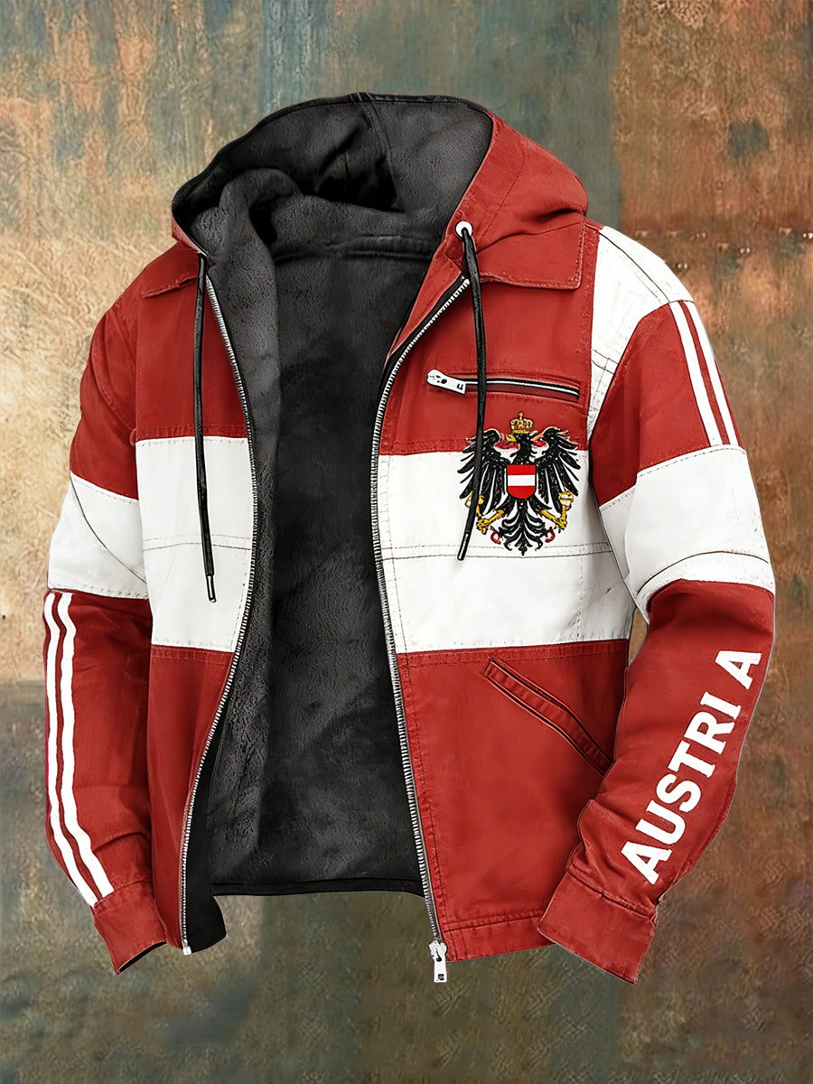Retro Österreich ische Emblem Flagge Patch Fleece-Ausgekleidet Kapuzen jacke