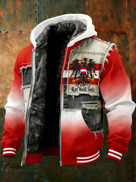 Herren Vintage Österreich ische Flagge Emblem Fleece-Ausgekleidet Kapuzen jacke