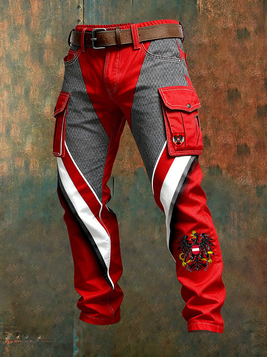 Herren Vintage Österreich ische Flagge Kunstdruck Business Casual Arbeits hosen