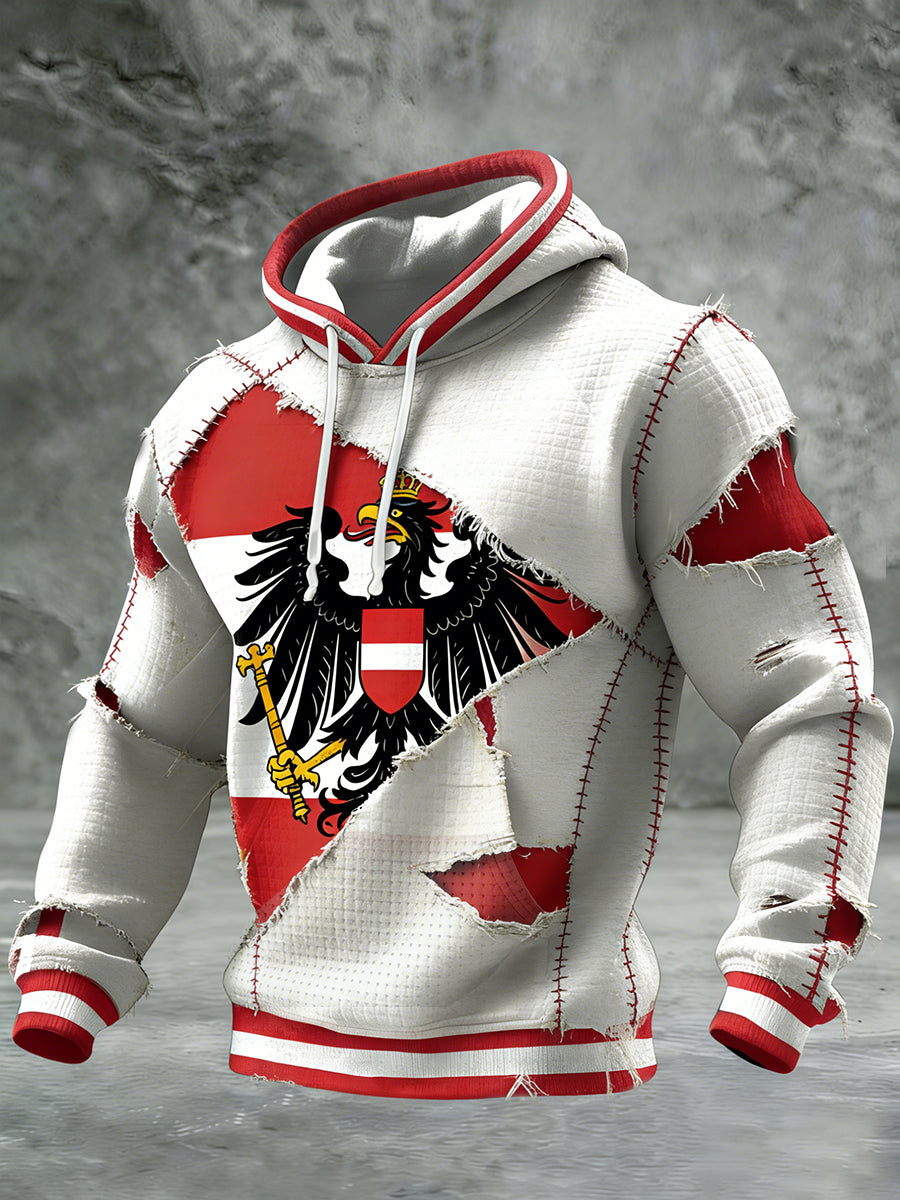 Retro Österreich ische Flagge Muster Casual Waffel-Strick bequemes Kapuzen-Sweatshirt