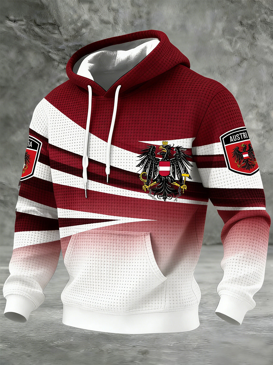 Retro Österreich ische Flagge Muster Casual Waffel-Strick bequemes Kapuzen-Sweatshirt