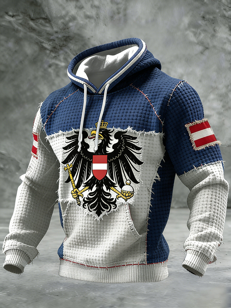 Retro Österreich ische Flagge Muster Casual Waffel-Strick bequemes Kapuzen-Sweatshirt
