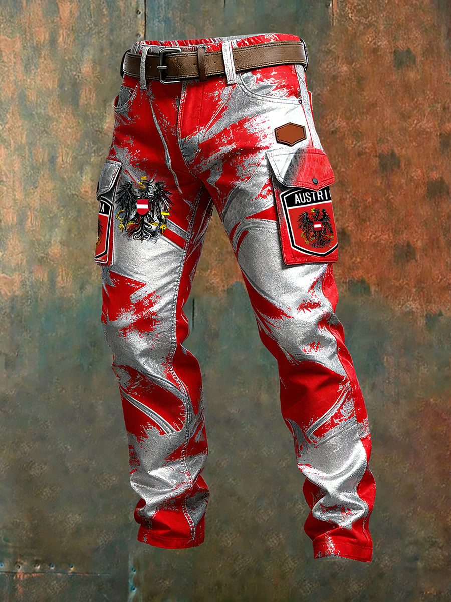 Herren Vintage Österreich ische Flagge Kunstdruck Business Casual Arbeits hosen