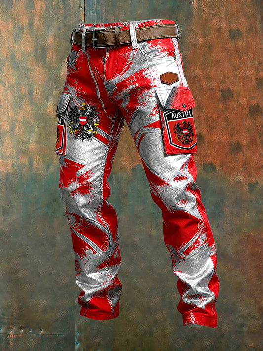 Herren Vintage Österreich ische Flagge Kunstdruck Business Casual Arbeits hosen