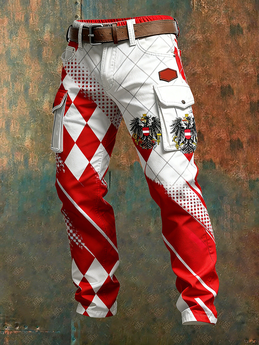 Herren Vintage Österreich ische Flagge Kunstdruck Business Casual Arbeits hosen