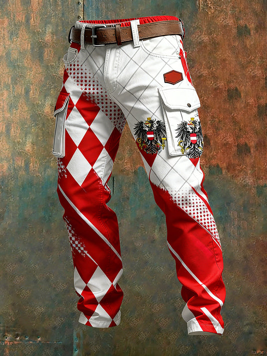 Herren Vintage Österreich ische Flagge Kunstdruck Business Casual Arbeits hosen