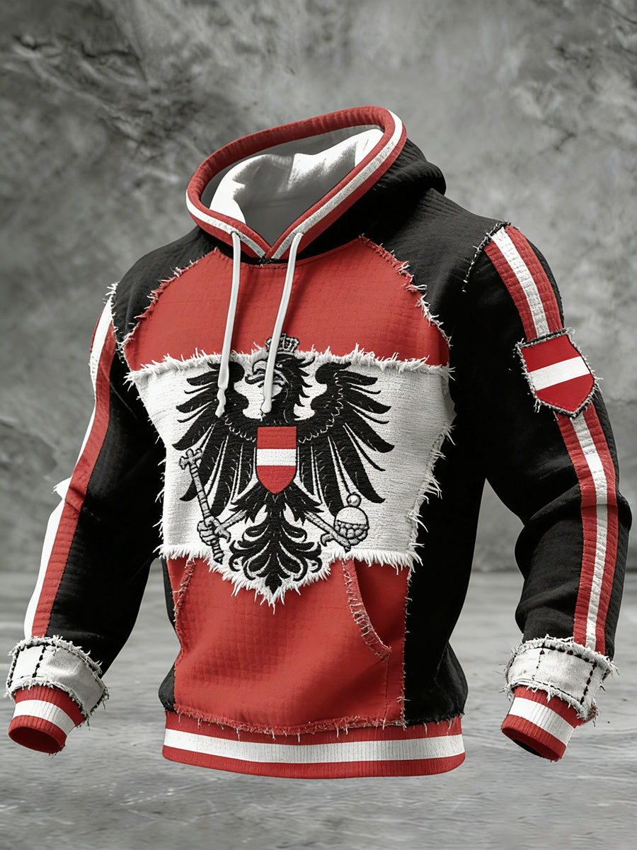 Retro Österreich ische Flagge Muster Casual Waffel-Strick bequemes Kapuzen-Sweatshirt
