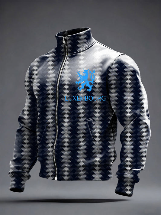 Herren Elek Navy Argyle Luxemburg Lion Emblem Jacke