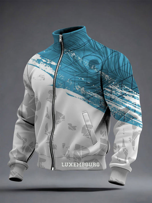 Herren Styli sche Teal-Weiß Abstrakt Luxemburg Zip-Up Jacke