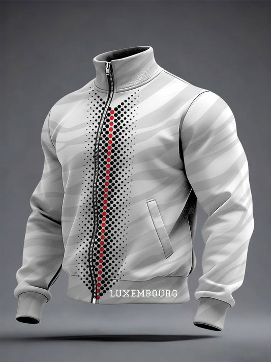 Herren Minimalist isch Grau-Rotes Punkt muster Luxemburg Jacke