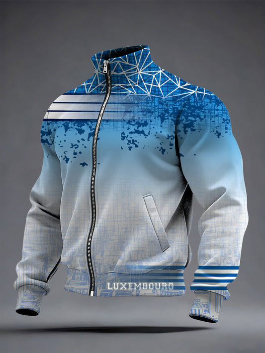 Herren Moderne Blau-Grau Gemusterte Luxemburg Jacke
