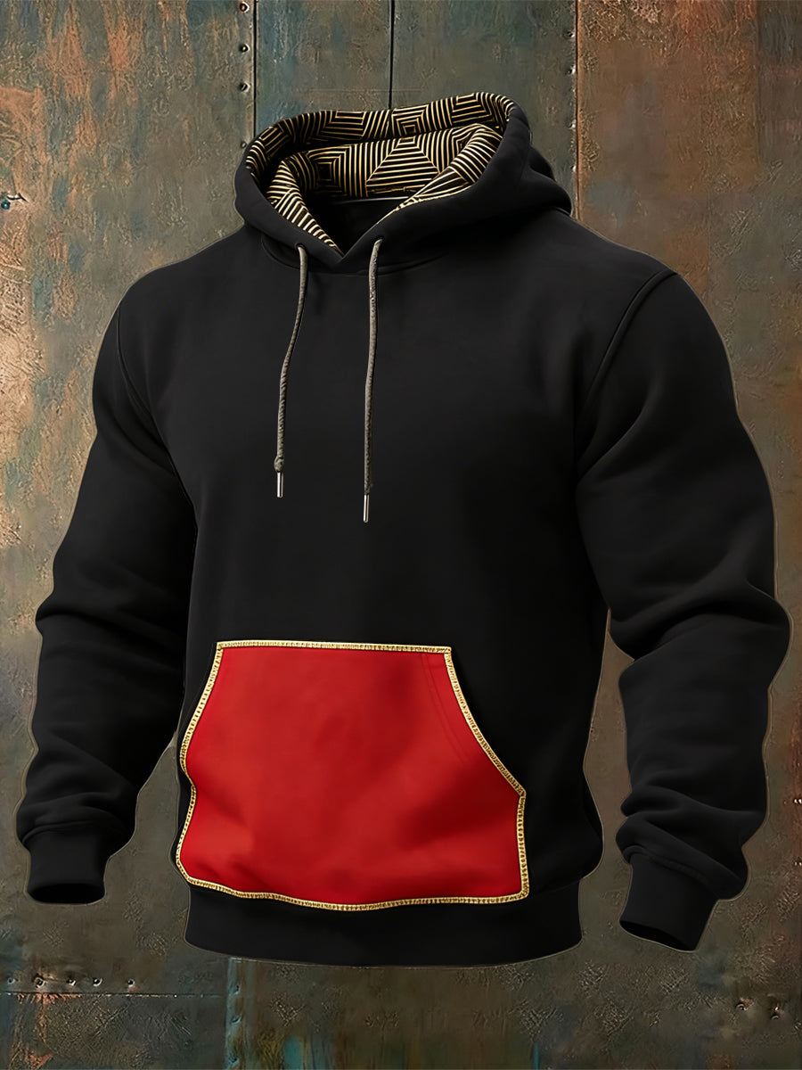 Herren-Kapuzen pullover mit schwarzem & rotem Akzent muster