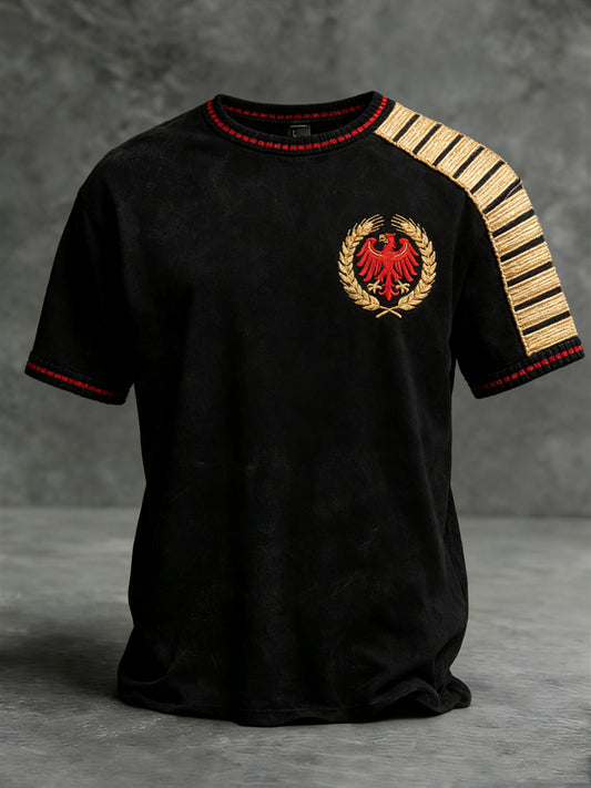 Elegantes schwarzes deutsches Adler-und Lorbeer-Emblem-T-Shirt für Männer