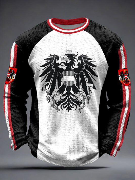 Retro österreich isches Emblem Patchwork Lässiges Waffel gewebe T-Shirt