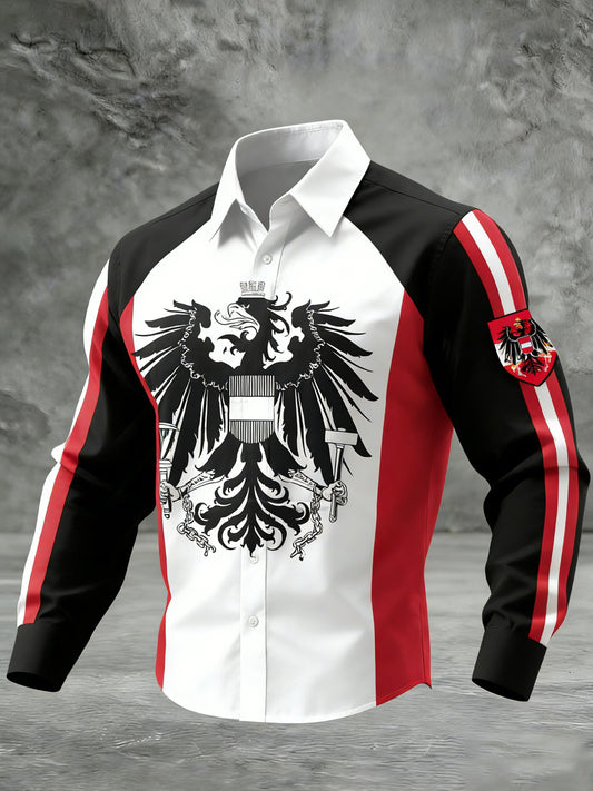 Retro österreich isches Emblem Patchwork Freizeit hemd