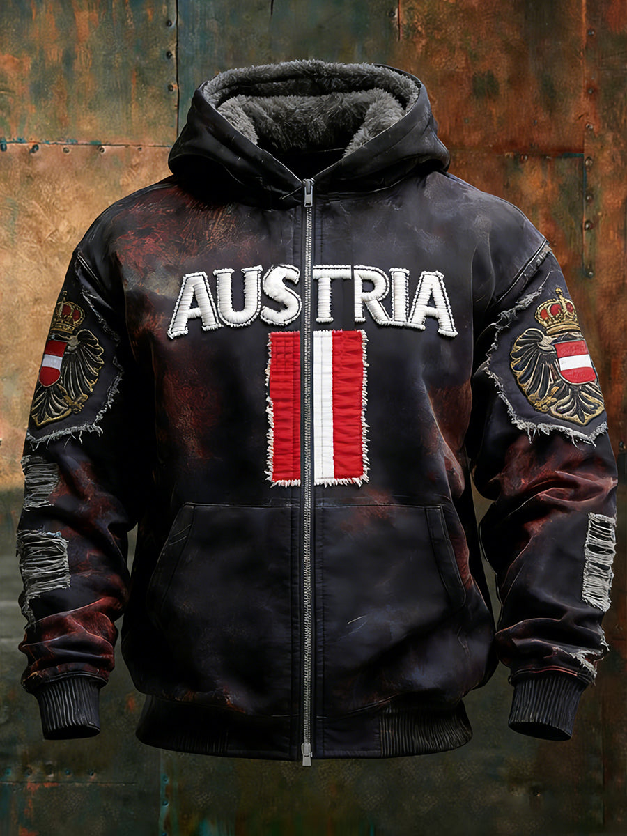Herren Vintage Österreich ische Flagge Emblem Fleece-Ausgekleidet Kapuzen jacke