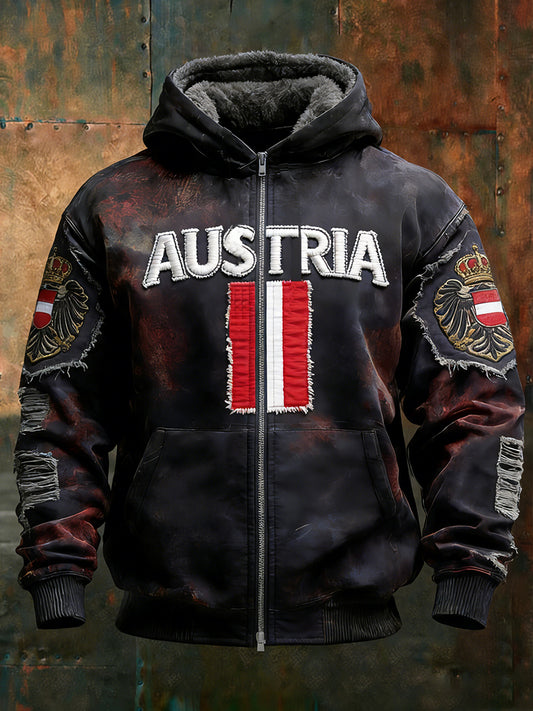 Herren Vintage Österreich ische Flagge Emblem Fleece-Ausgekleidet Kapuzen jacke