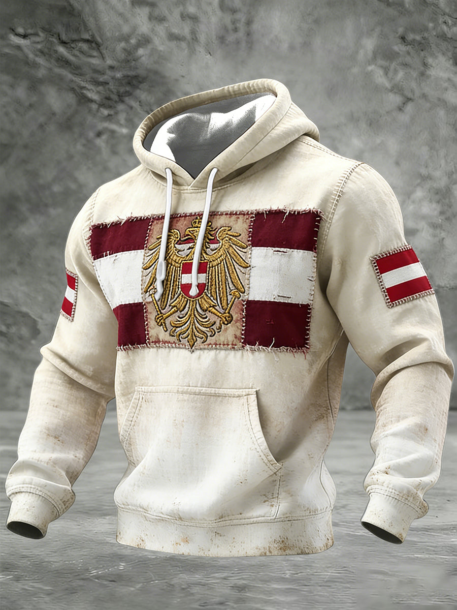 Retro Österreich ische Flagge Muster Casual Waffel-Strick bequemes Kapuzen-Sweatshirt