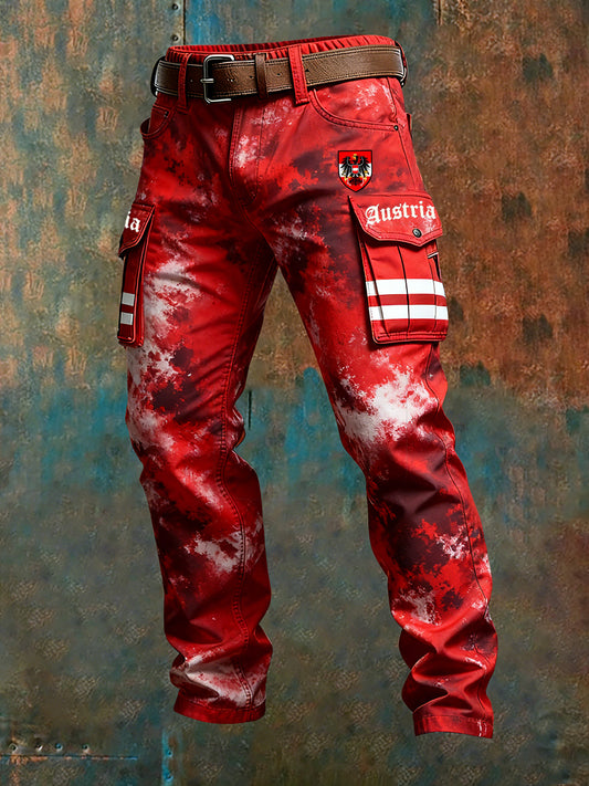 Herren Vintage Österreich ische Flagge Kunstdruck Business Casual Arbeits hosen