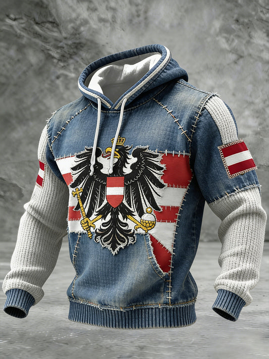 Retro Österreich ische Flagge Muster Casual Waffel-Strick bequemes Kapuzen-Sweatshirt