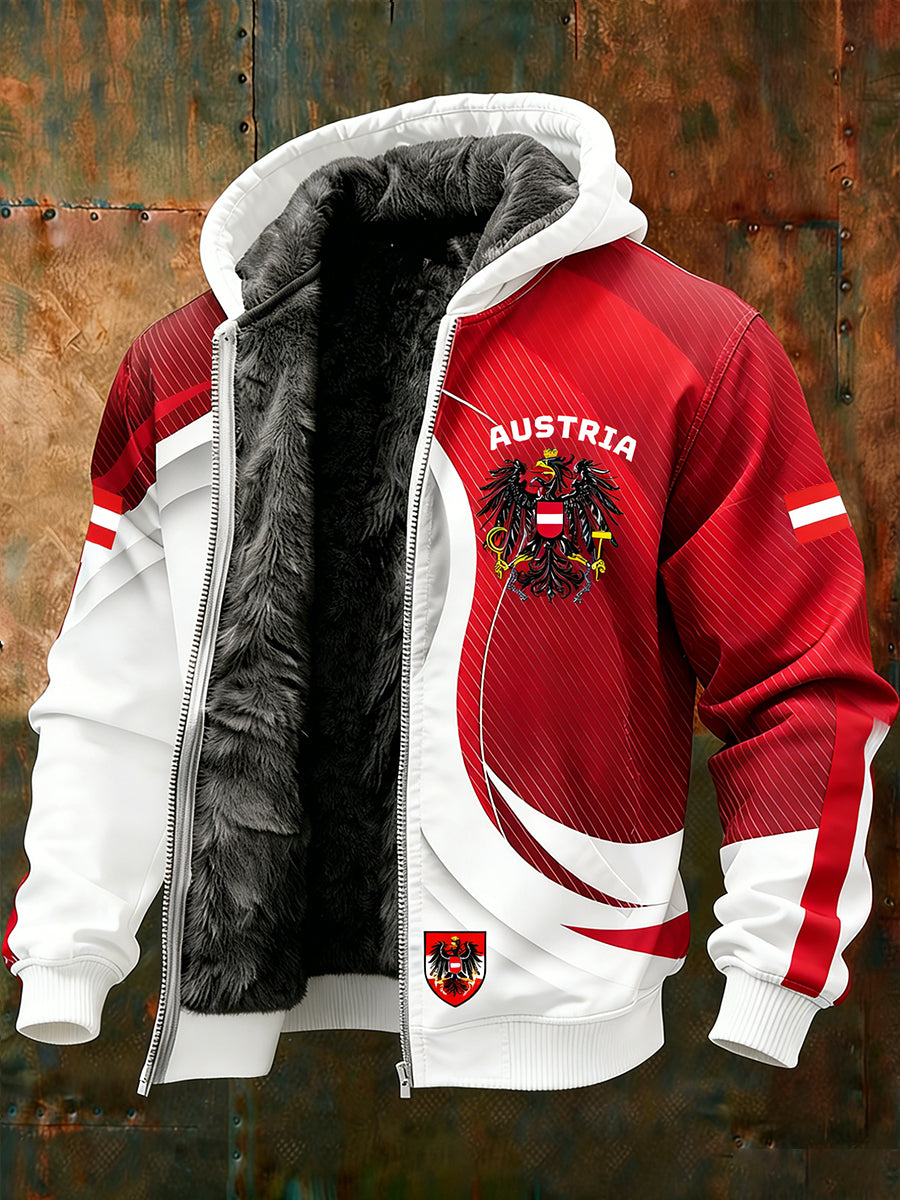 Herren Vintage Österreich ische Flagge Emblem Fleece-Ausgekleidet Kapuzen jacke