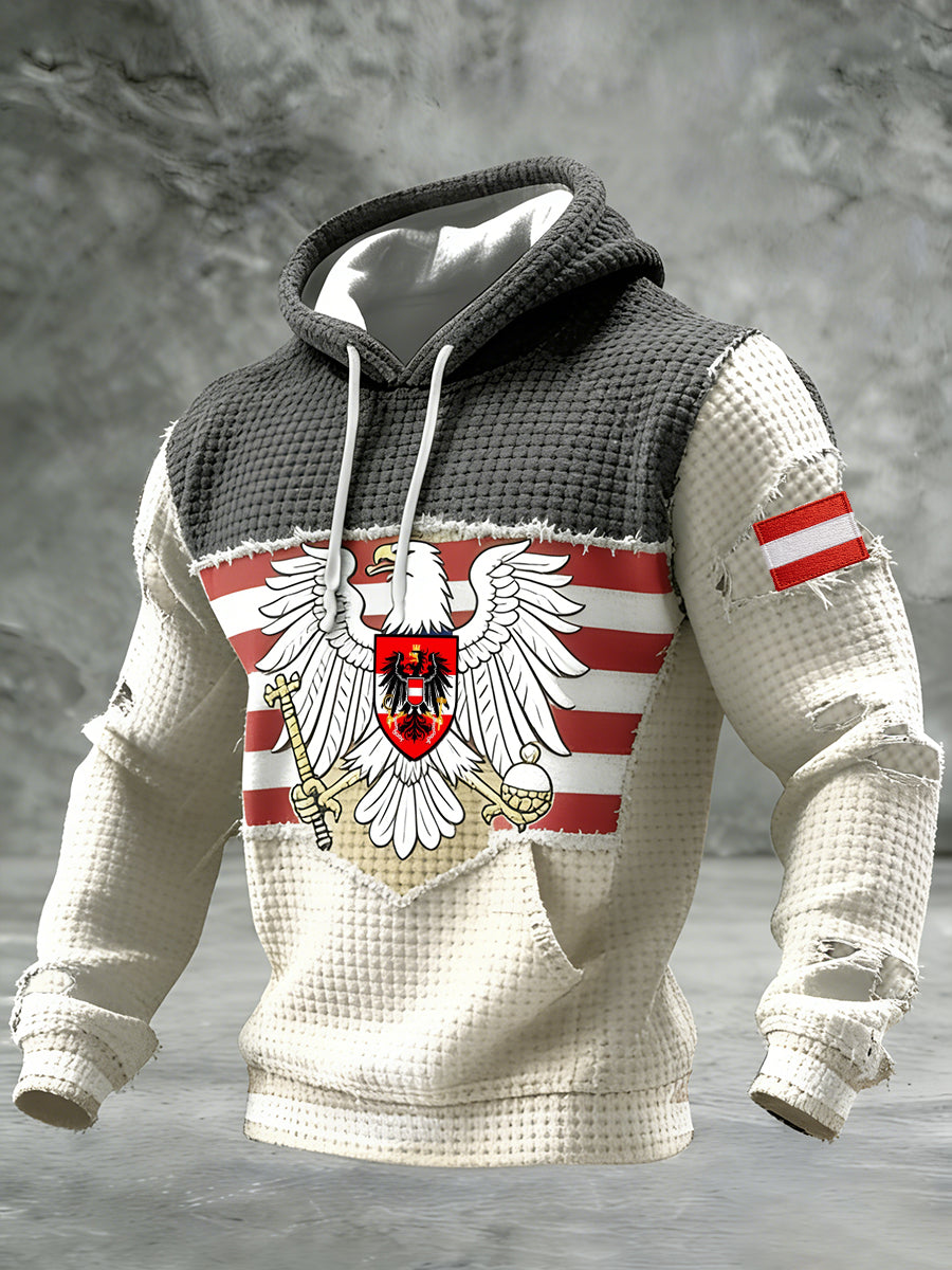 Retro Österreich ische Flagge Muster Casual Waffel-Strick bequemes Kapuzen-Sweatshirt