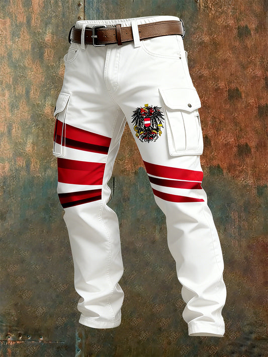 Herren Vintage Österreich ische Flagge Kunstdruck Business Casual Arbeits hosen