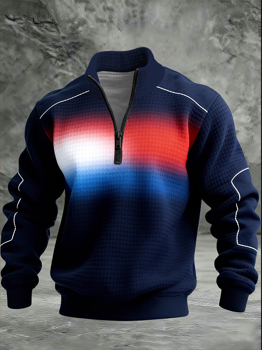Herren-Schlanker Marine-Steigung-Flagge-Muster-Viertel-Reiß verschluss-Pullover