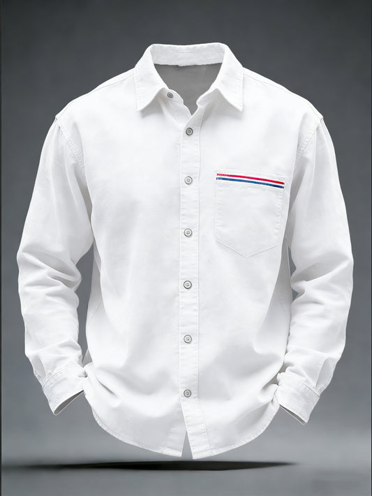 Männer knackig weiße Flagge Streifen Tasche Button-Down-Shirt