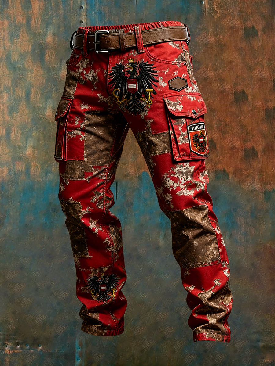 Herren Vintage Österreich ische Flagge Kunstdruck Business Casual Arbeits hosen
