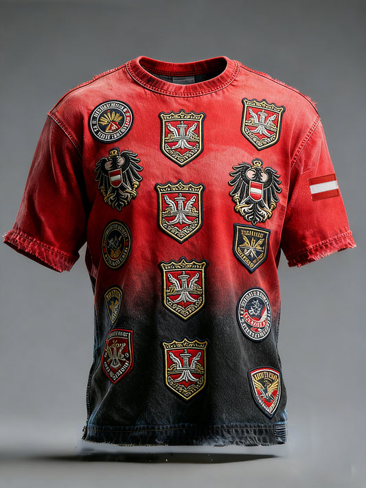 Retro Österreich ische Flagge Muster Patchwork Kunstdruck Casual T-Shirt
