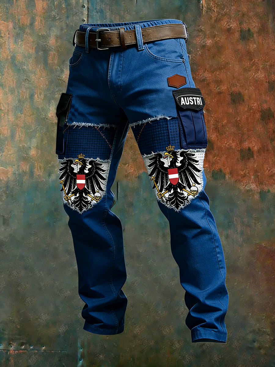 Herren Vintage Österreich ische Flagge Kunstdruck Business Casual Arbeits hosen