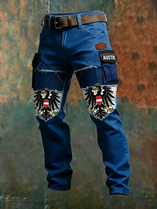 Herren Vintage Österreich ische Flagge Kunstdruck Business Casual Arbeits hosen