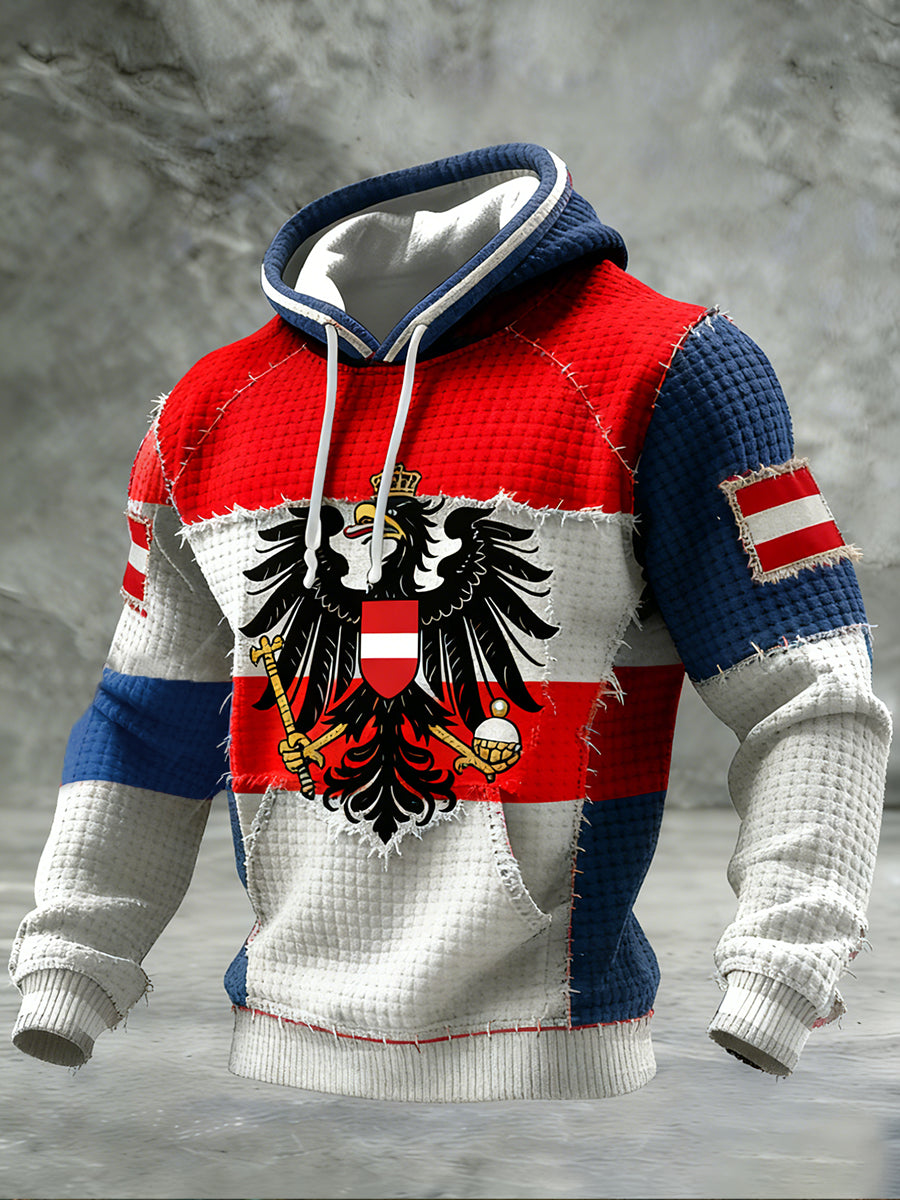 Retro Österreich ische Flagge Muster Casual Waffel-Strick bequemes Kapuzen-Sweatshirt
