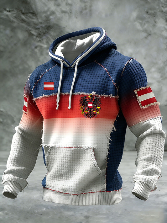 Retro Österreich ische Flagge Muster Casual Waffel-Strick bequemes Kapuzen-Sweatshirt