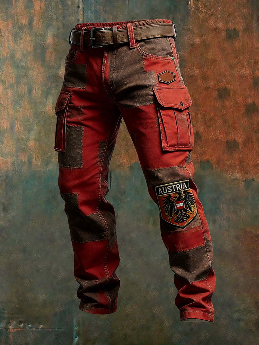 Herren Vintage Österreich ische Flagge Kunstdruck Business Casual Arbeits hosen