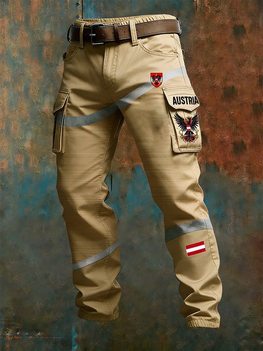 Herren Vintage Österreich ische Flagge Kunstdruck Business Casual Arbeits hosen
