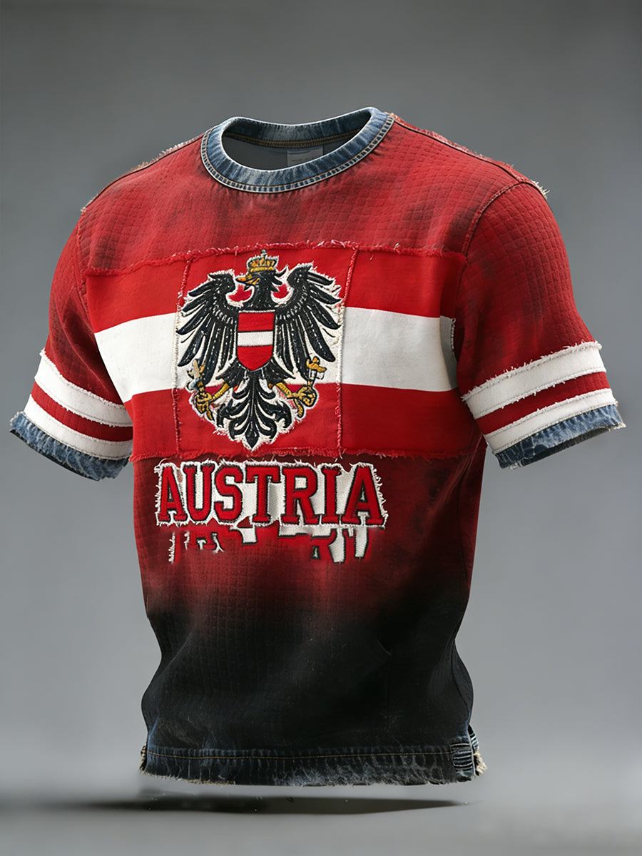 Retro Österreich ische Flagge Muster Patchwork Kunstdruck Casual T-Shirt