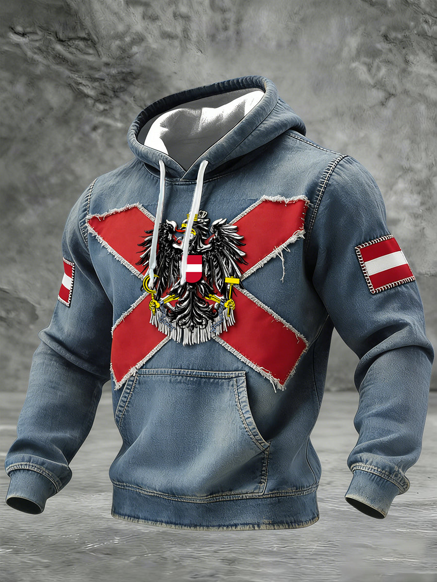 Retro Österreich ische Flagge Muster Casual Waffel-Strick bequemes Kapuzen-Sweatshirt