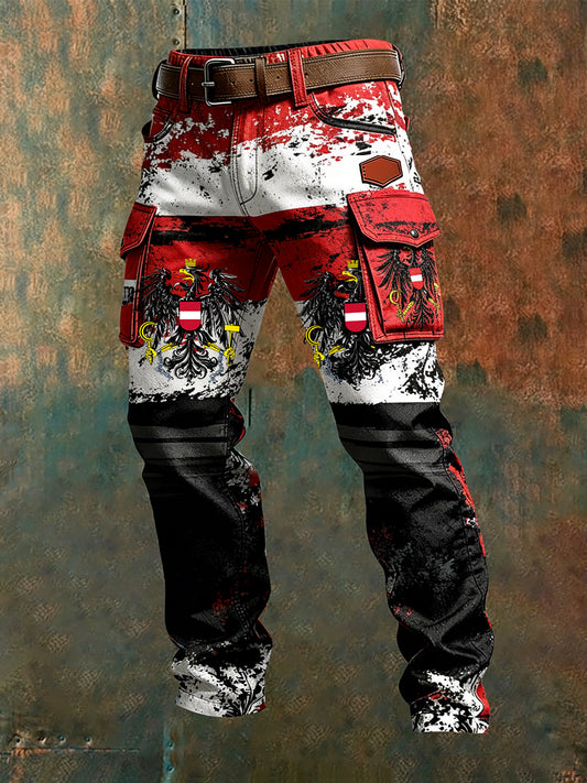Herren Vintage Österreich ische Flagge Kunstdruck Business Casual Arbeits hosen