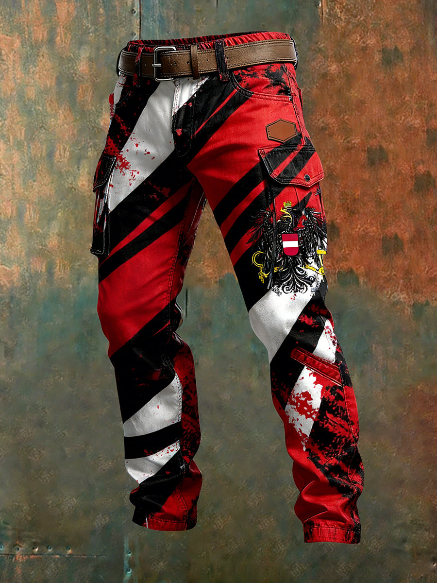 Herren Vintage Österreich ische Flagge Kunstdruck Business Casual Arbeits hosen