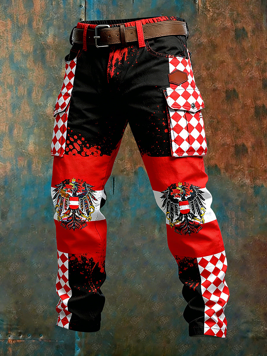 Herren Vintage Österreich ische Flagge Kunstdruck Business Casual Arbeits hosen