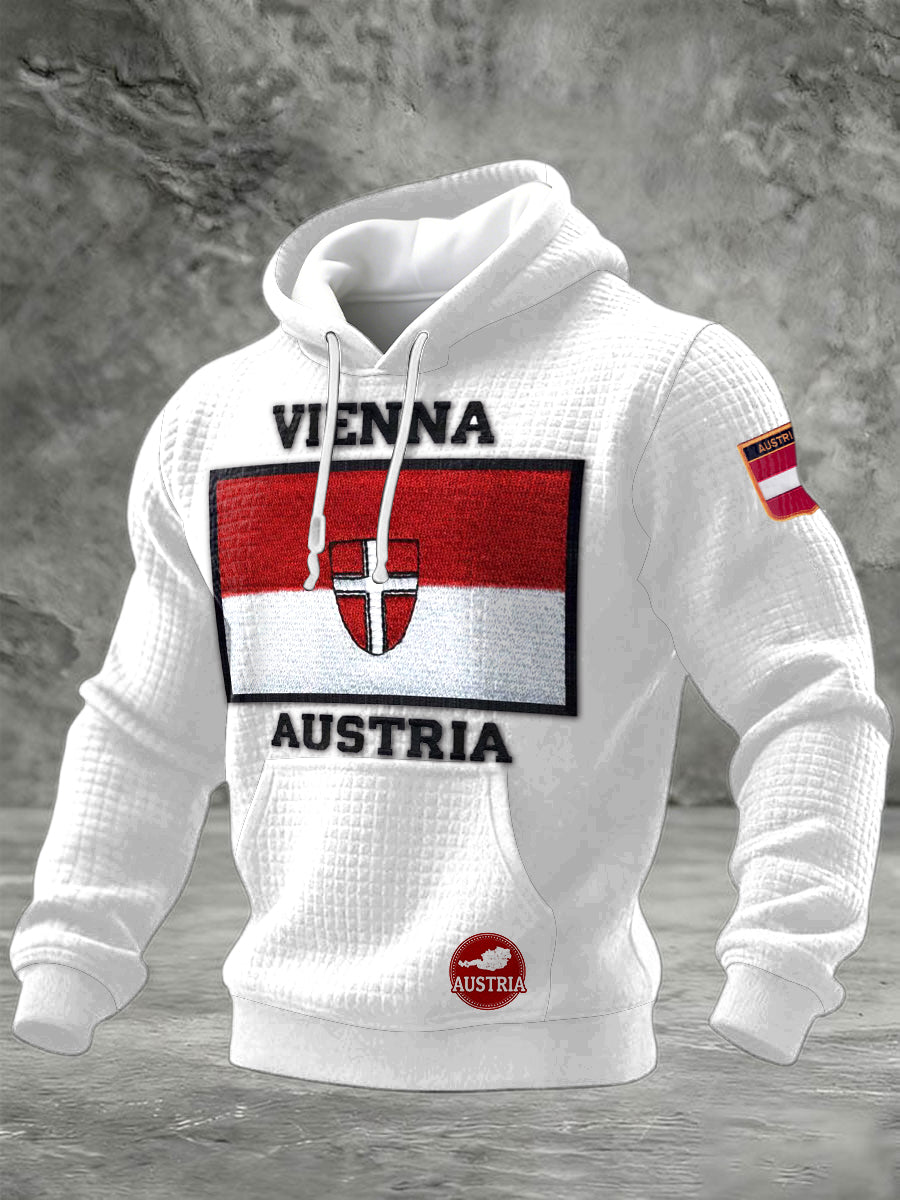 Sweatshirt mit Kapuze aus Baumwolle mit österreichi scher Flagge, Weiß