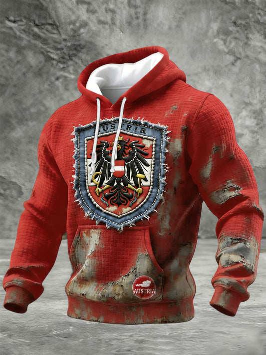 Sweatshirt mit roter Kapuze für Herren mit österreichi scher Flagge Vintage-Print