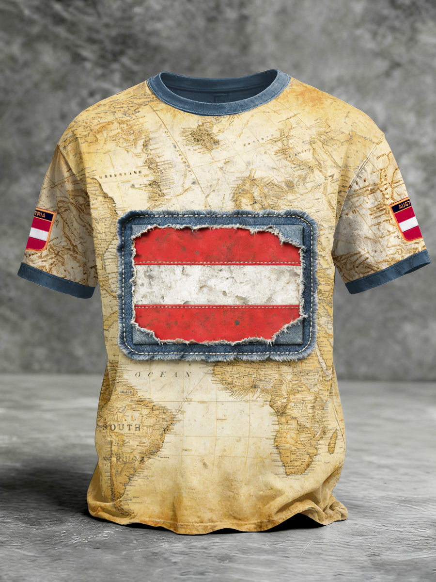 Herren Vintage Österreich ische Flagge Karte Patchwork Print T-Shirt