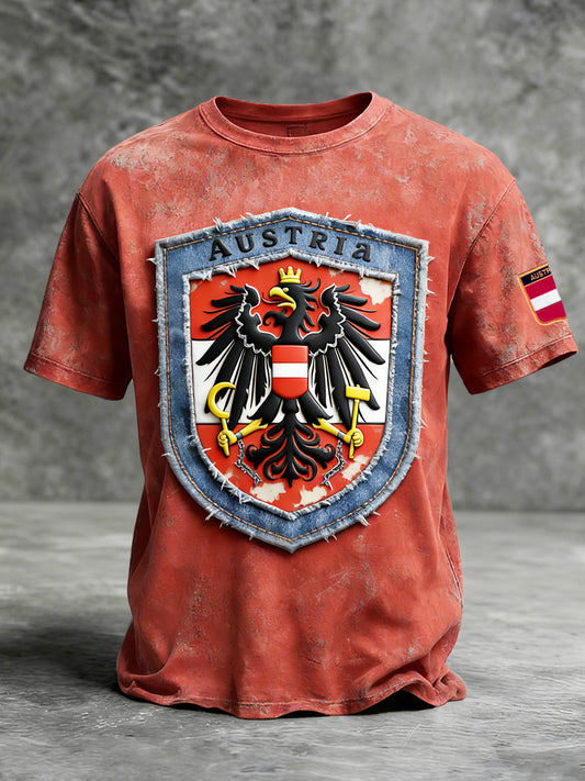 Männer Österreich ische Flagge-inspiriertes Denim Patchwork T-Shirt